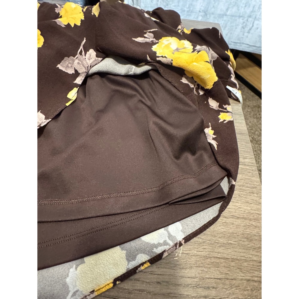 WAYF Brown Yellow Floral Smocked Waist V-Neck Long Sleeve Mini Dress Small - Picture 10 of 13